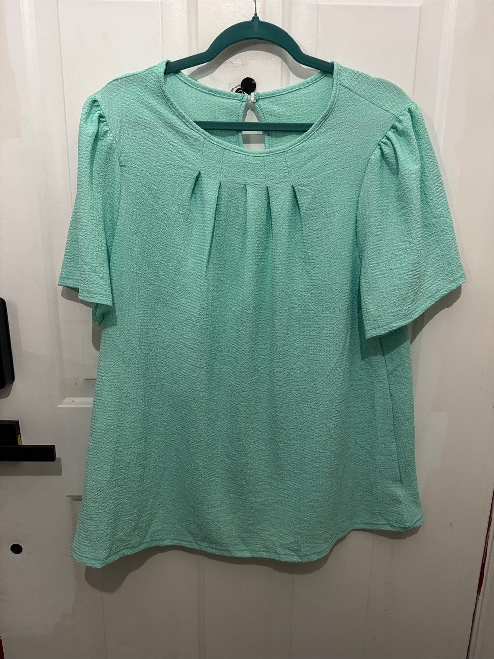 SHEIN Mint Pleated Short Sleeve Blouse